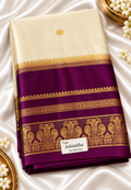 Cream & Purple Premium Soft Silk Saree with Rich Gold Zari Border