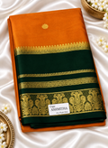 Mustard Orange & Bottle Green Soft Silk Saree with Rich Gold Zari Border
