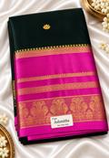 Green & Rani Pink Soft Silk Saree with Rich Gold Zari Border