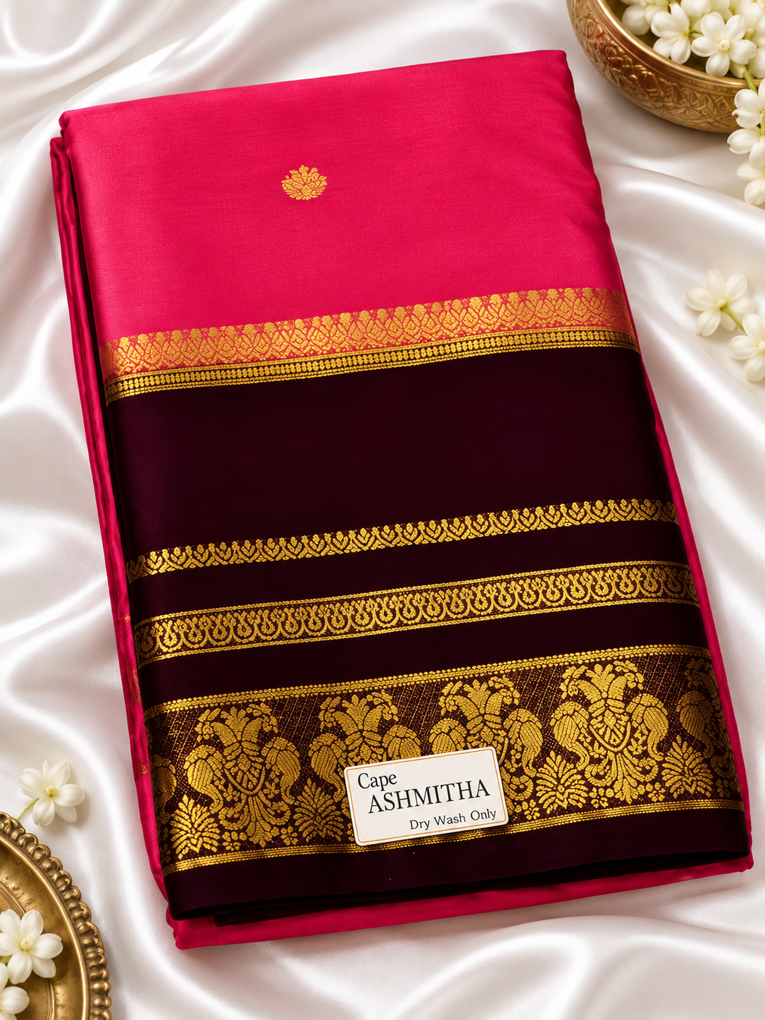Pink & Wine Premium Soft Silk Saree with Rich Gold Zari Border